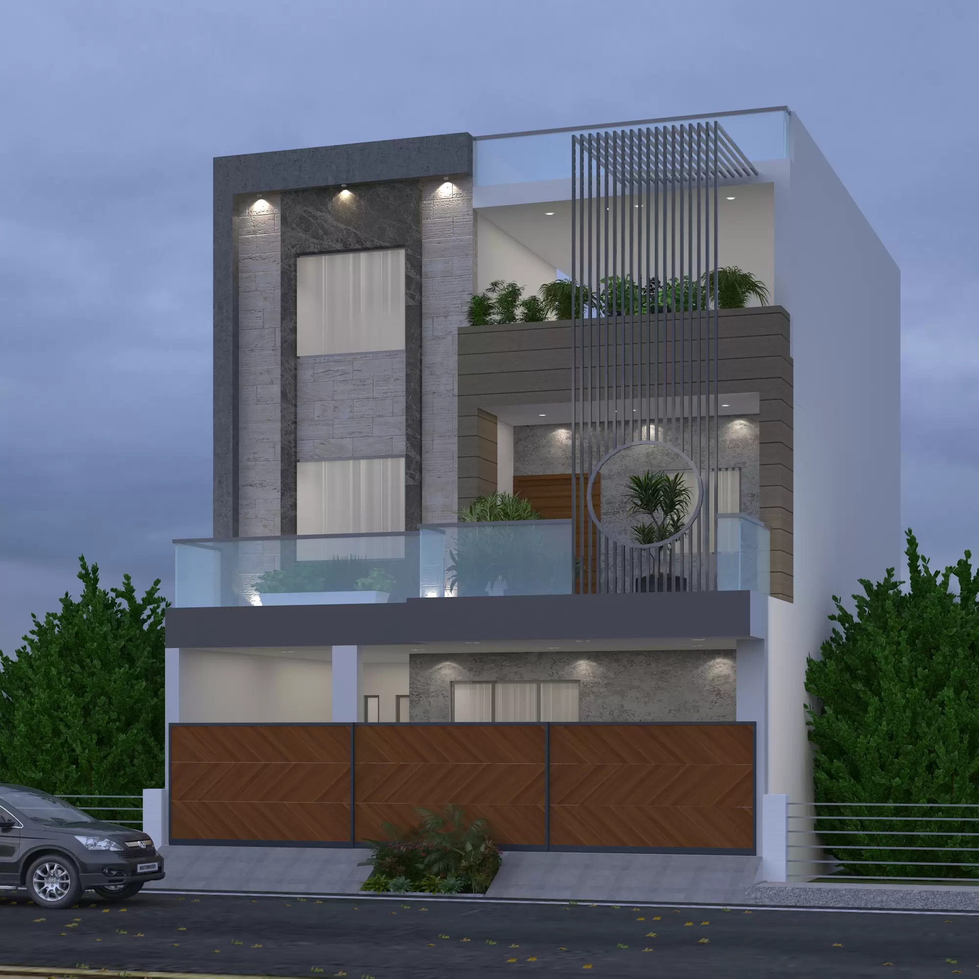 Completed exterior view showing architectural transformation in Bangalore residence